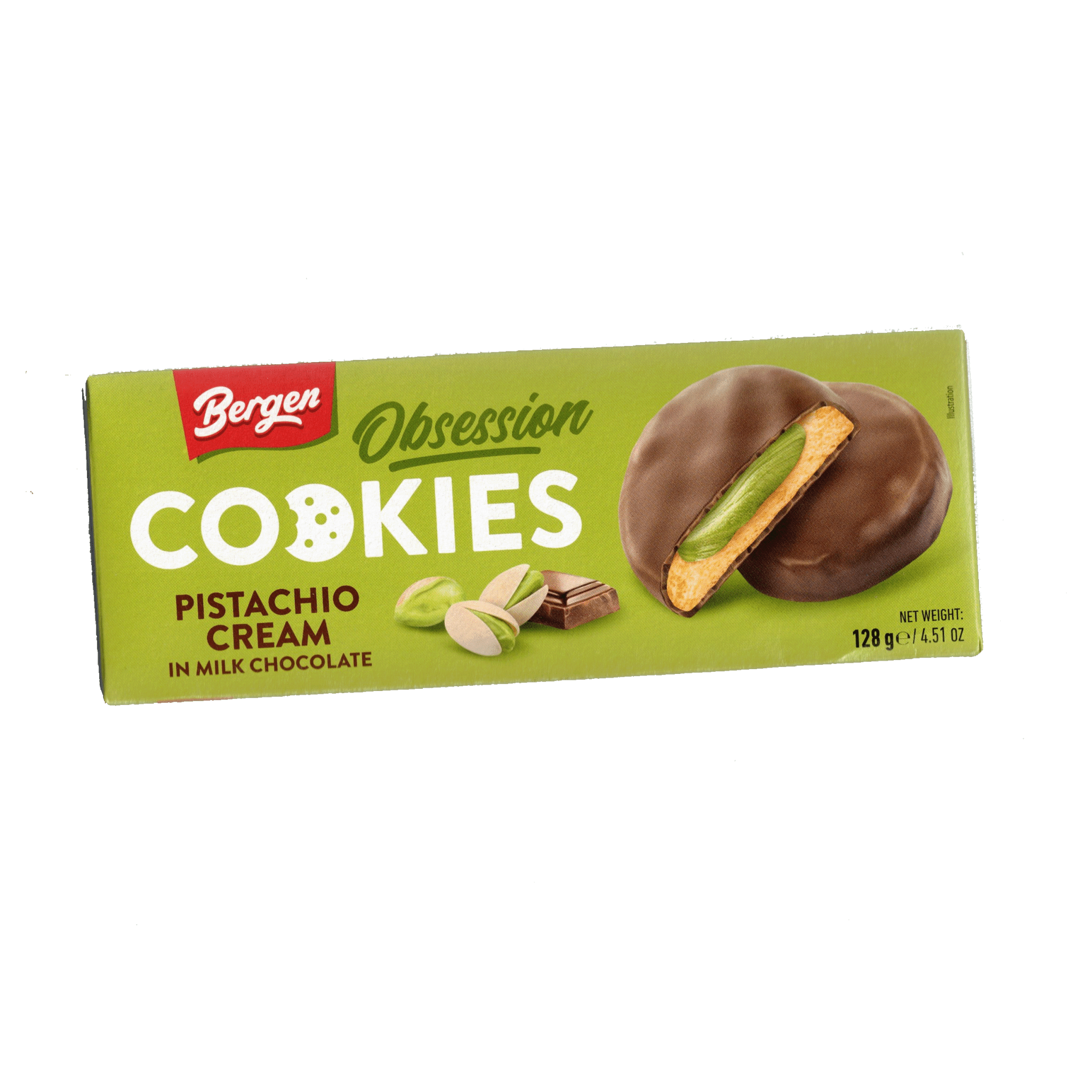 Bergen Pistachio Cream Milk Chocolate Cookie 128g - Snack Shark