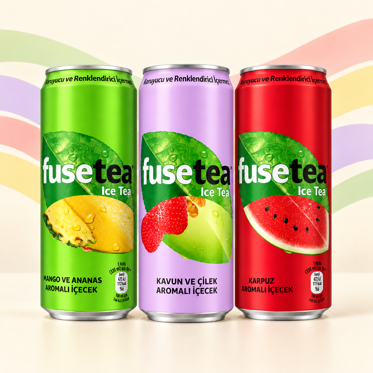 Fuse Tea 3er Probiermix mit Mango-Ananas, Melone-Erdbeere und Wassermelone, je 330 ml