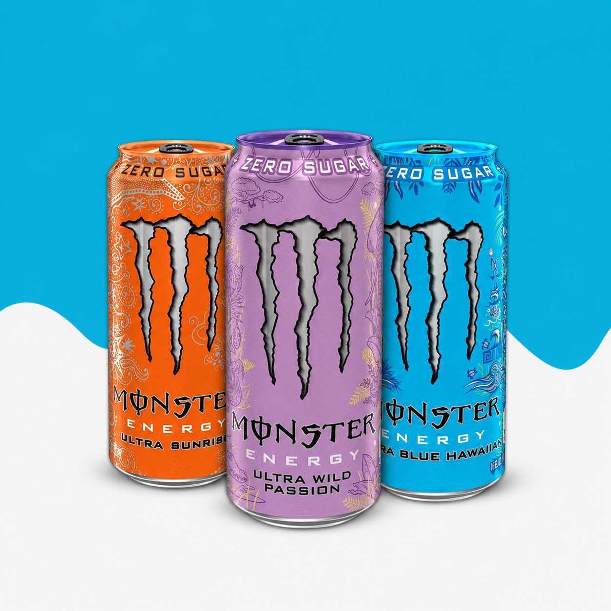 Monster Ultra Bundle 3er – Zero Sugar Energy Drink Set mit Blue Hawaiian, Sunrise & Wild Passion, 3x 500 ml