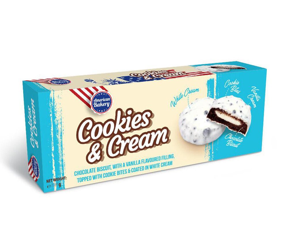 American Bakery Cookies & Cream Chocolate Biscuit with vanilla filling 96 g - Snack Shark