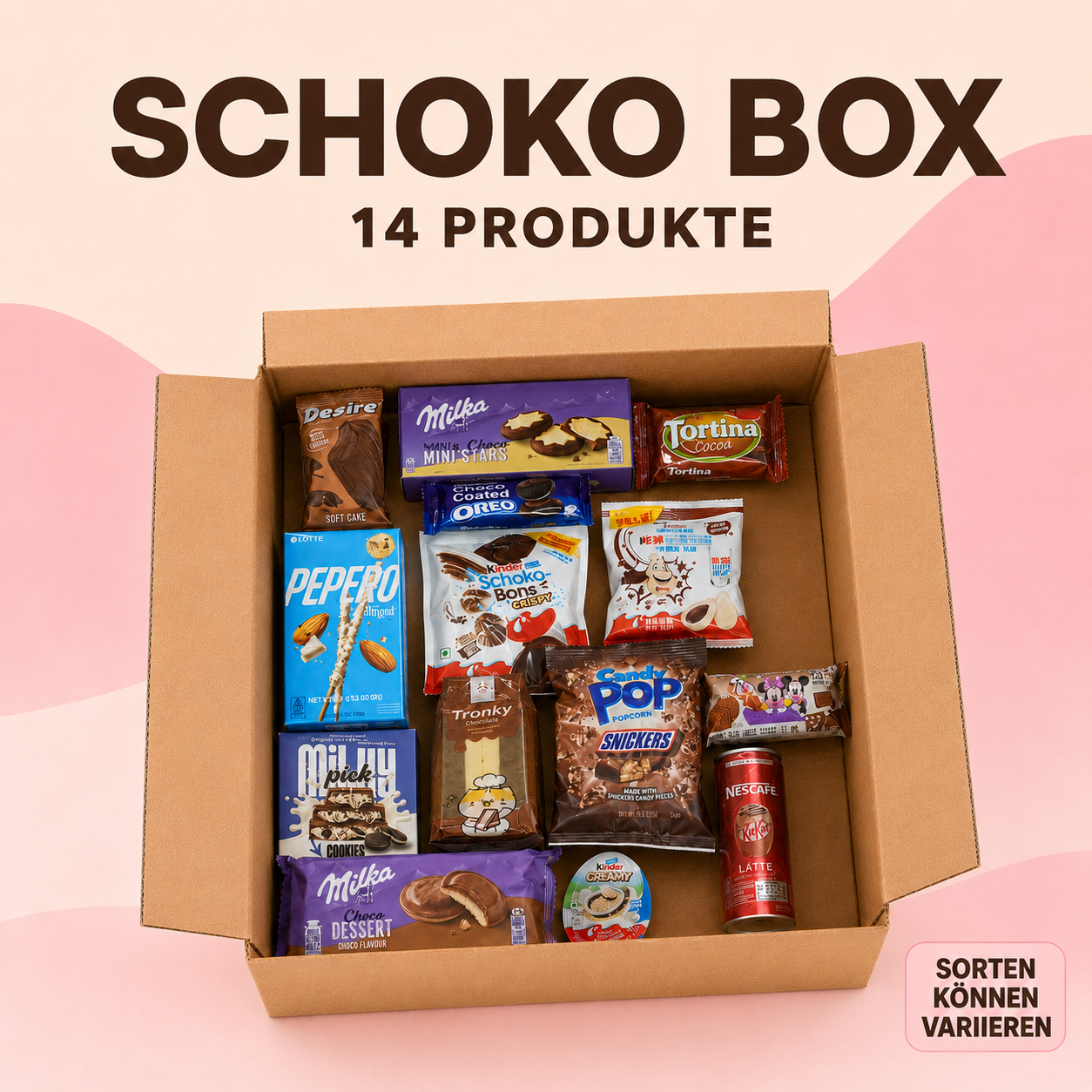 Schoko Box 14-teilig – Kinder, Milka, Oreo & internationaler Schoko-Mix (Kopie)