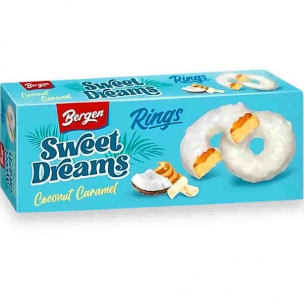 Bergen White Choco Rings Caramel & Coconut 128g - Snack Shark