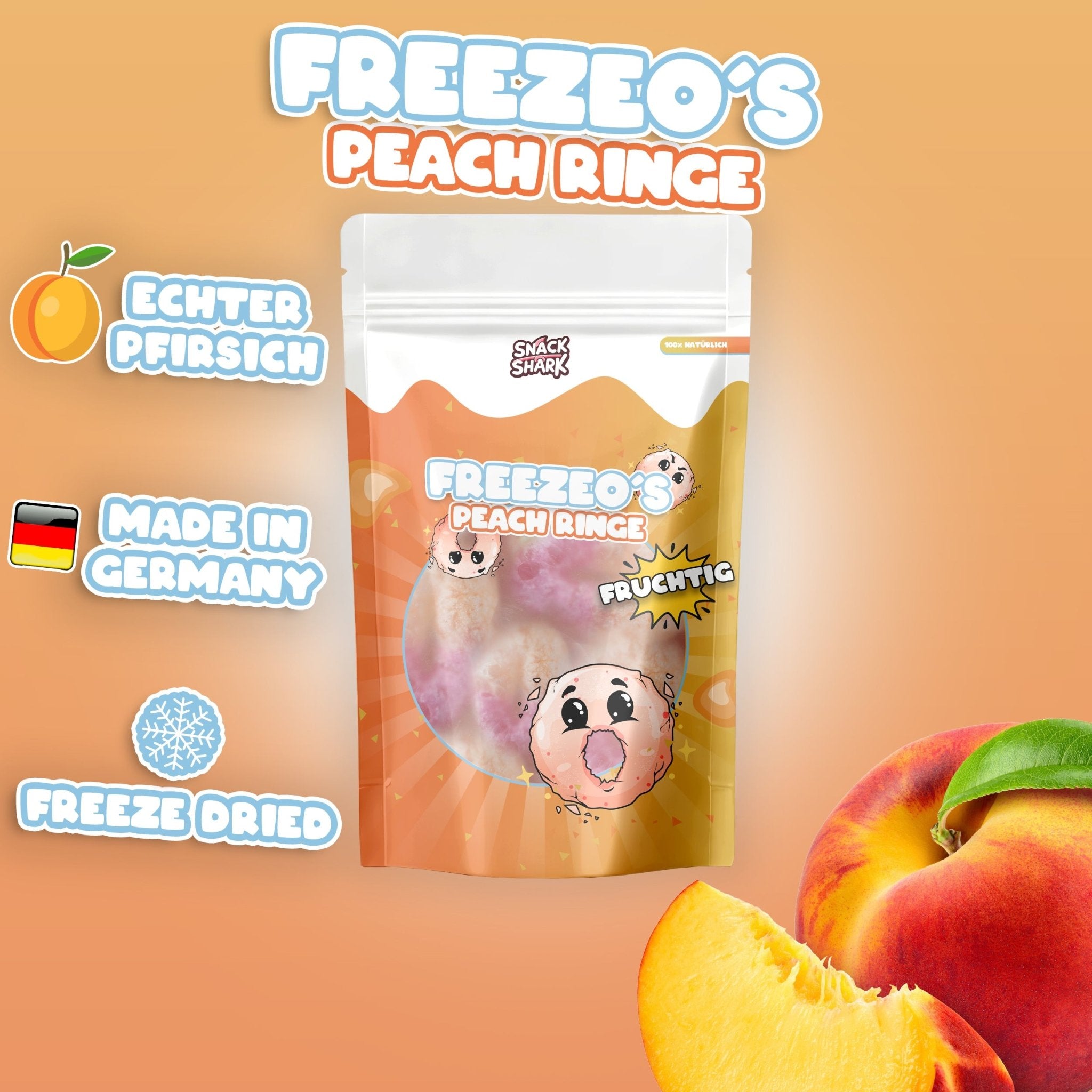 SNACKSHARK Freezeo´s Peach Ringe 40g - Snack Shark
