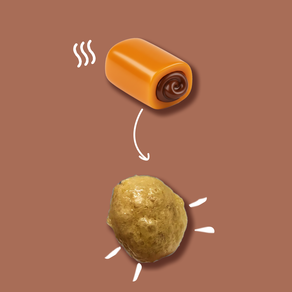 Gefriergetrocknete Sahne-Karamell Soft Bites mit Schokofüllung